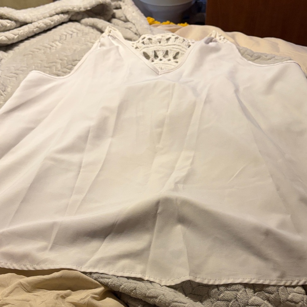 White Sleeveless Top with Lace Detail